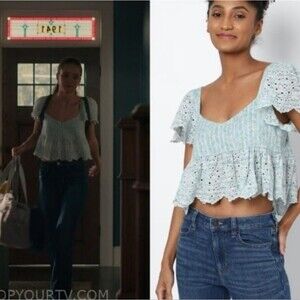 American Eagle Blue Floral Eyelet Crop Top ASO Sweet Magnolias Size XXL